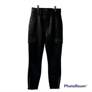 7 For All Mankind Womens Black Coated Cargo Pockets Ankle Zip Skinny Jeans Sz 24